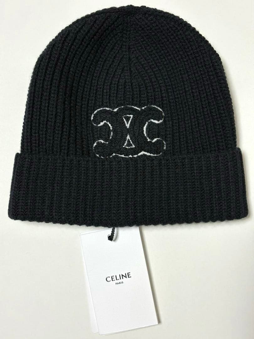 新品《 CELINE 》Triomphe Beanie ブラック ニットキャップ