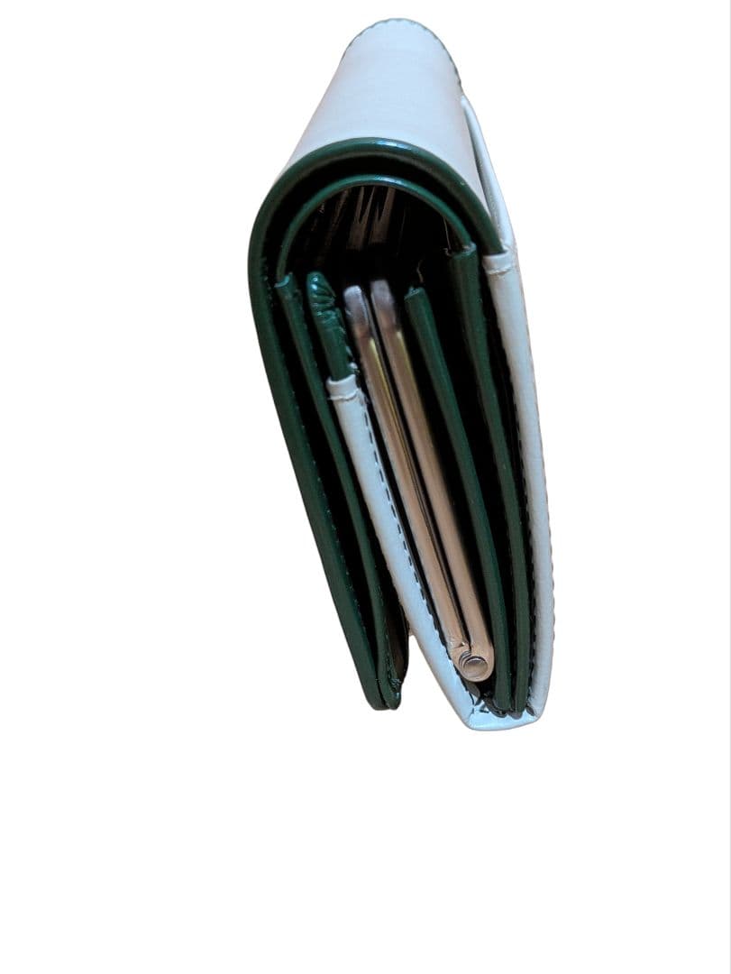 【未使用】アニエスベー　二つ折り　財布　がま口　グリーン　グレー　バイカラー