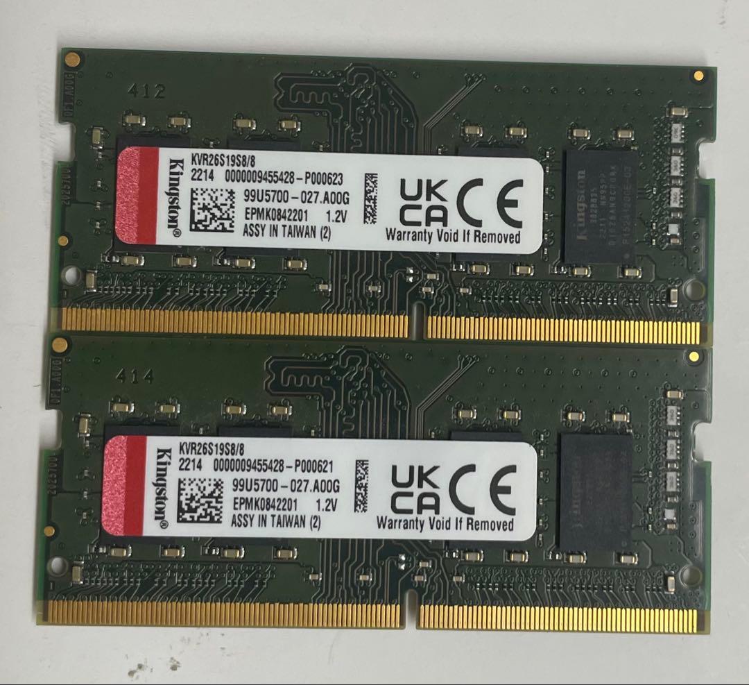Kingston DDR4 2666 8GB 1.2V ノートPC用メモリ　2枚