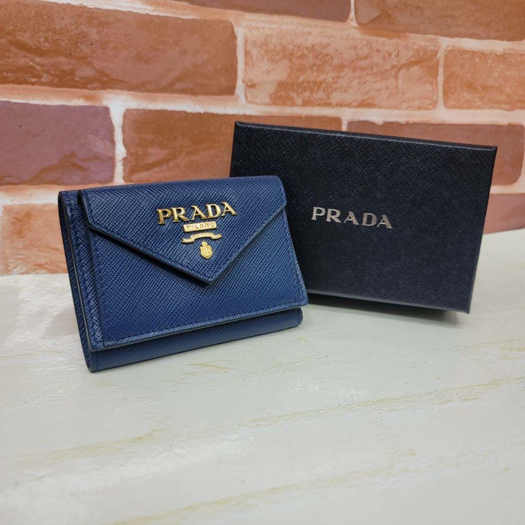 美品PRADA☆鑑定済☆サフィアーノ 1MH021 ネイビー ミニ プラダ財布