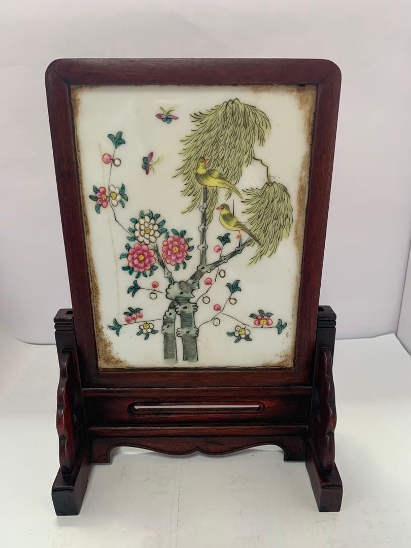 中国美術　民国时期　砚屏 陶板 送料込み