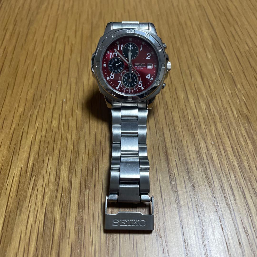 SEIKO クォーツ クロノグラフ 腕時計 レッド