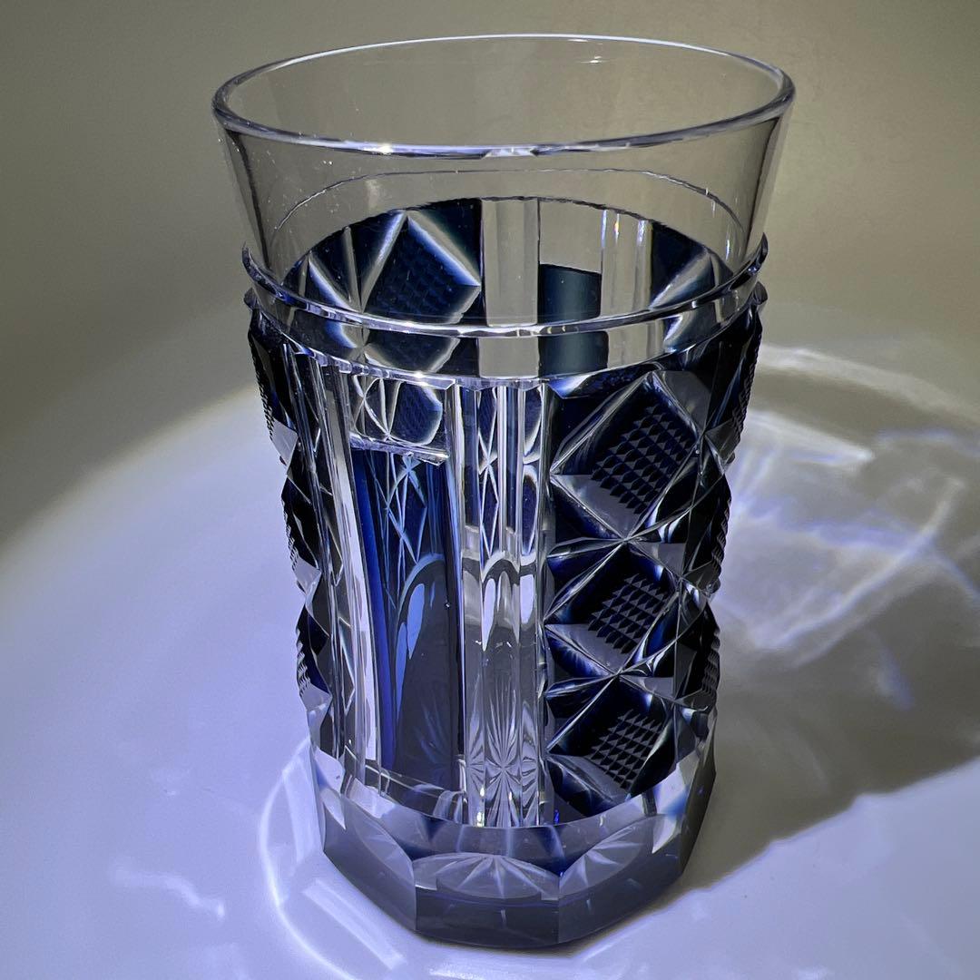 薩摩切子　島津磯斉　色被せ切子ガラス　タンブラーA 共箱　東Y7-1204☆2F