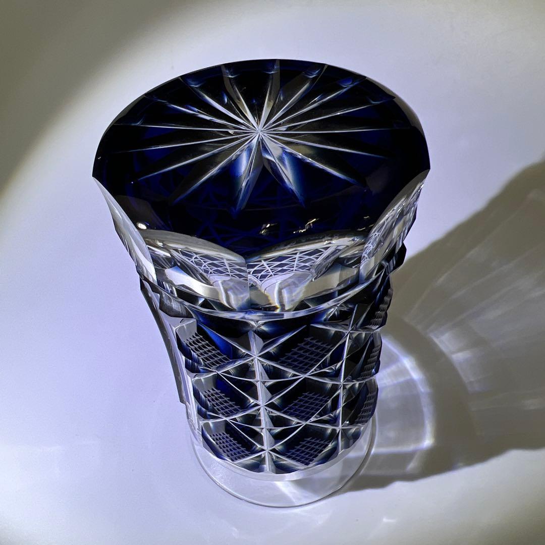 薩摩切子　島津磯斉　色被せ切子ガラス　タンブラーA 共箱　東Y7-1204☆2F