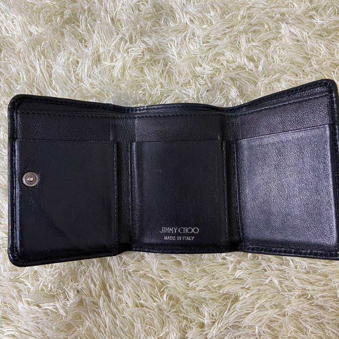 ジミーチュウ　三つ折り財布　ブラック　スタッズ　レザー　折り財布　ニーモ　星　黒