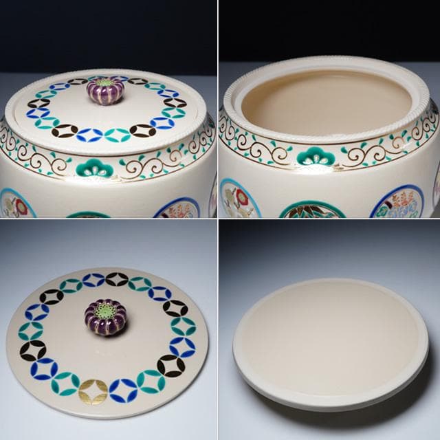 手塚充　仁清写花丸の絵水指　鵬雲斎宗匠御書付　共箱　裏千家　茶道具　京焼