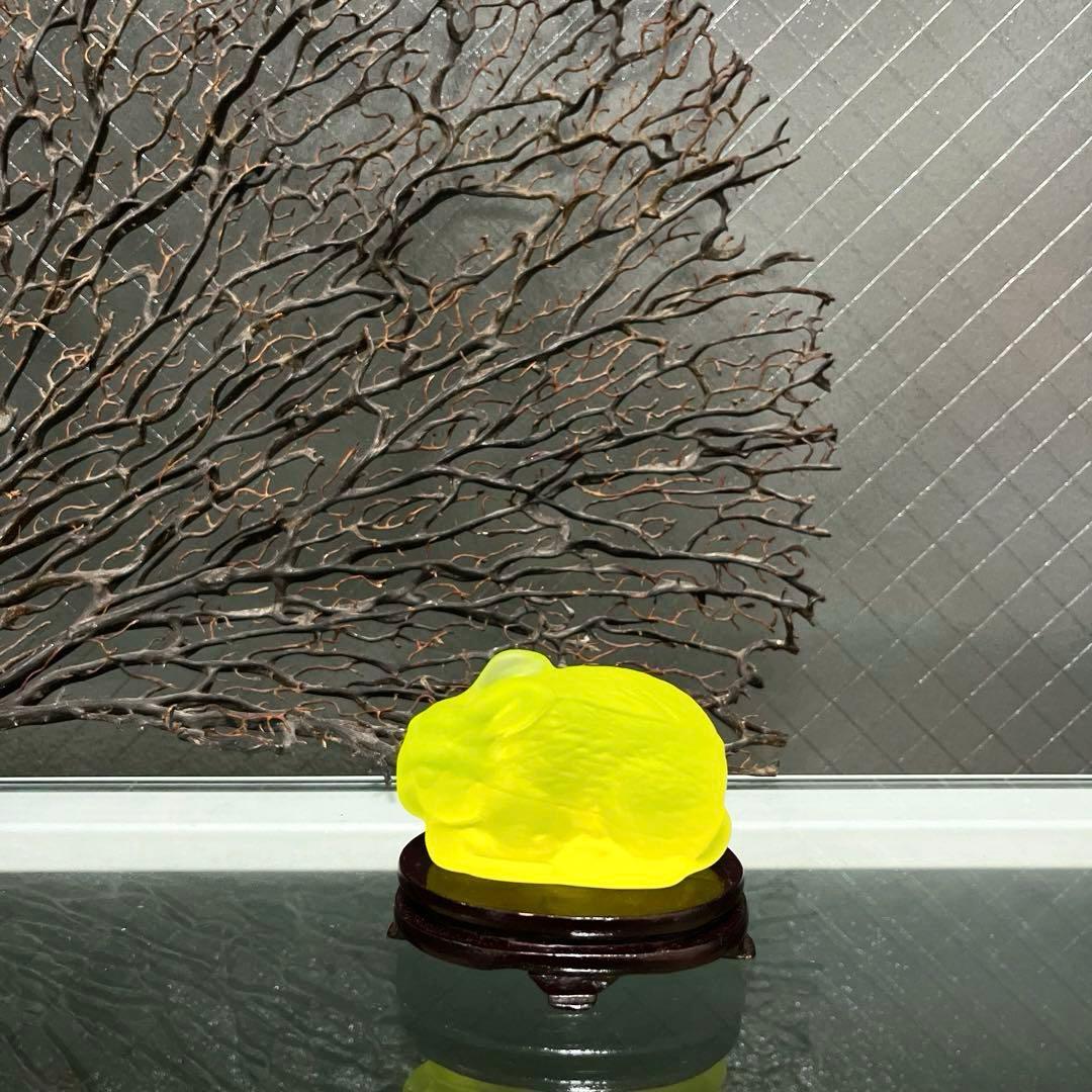 骨董　時代ガラス　磨りガラス　プレスガラス　兎　フィギュリン　文鎮　ウランガラス