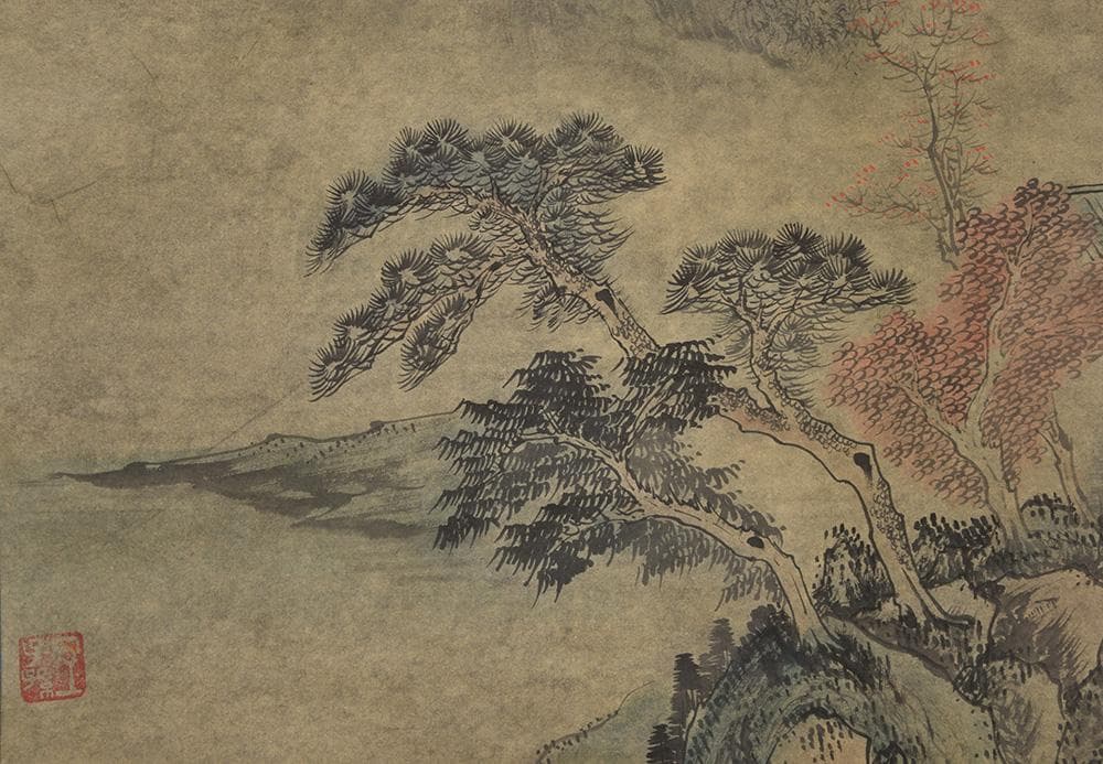 中国美術 伯石画 渓山清夏 壬戌年仲 夏月 山水墨画 1982年 古玩 書道