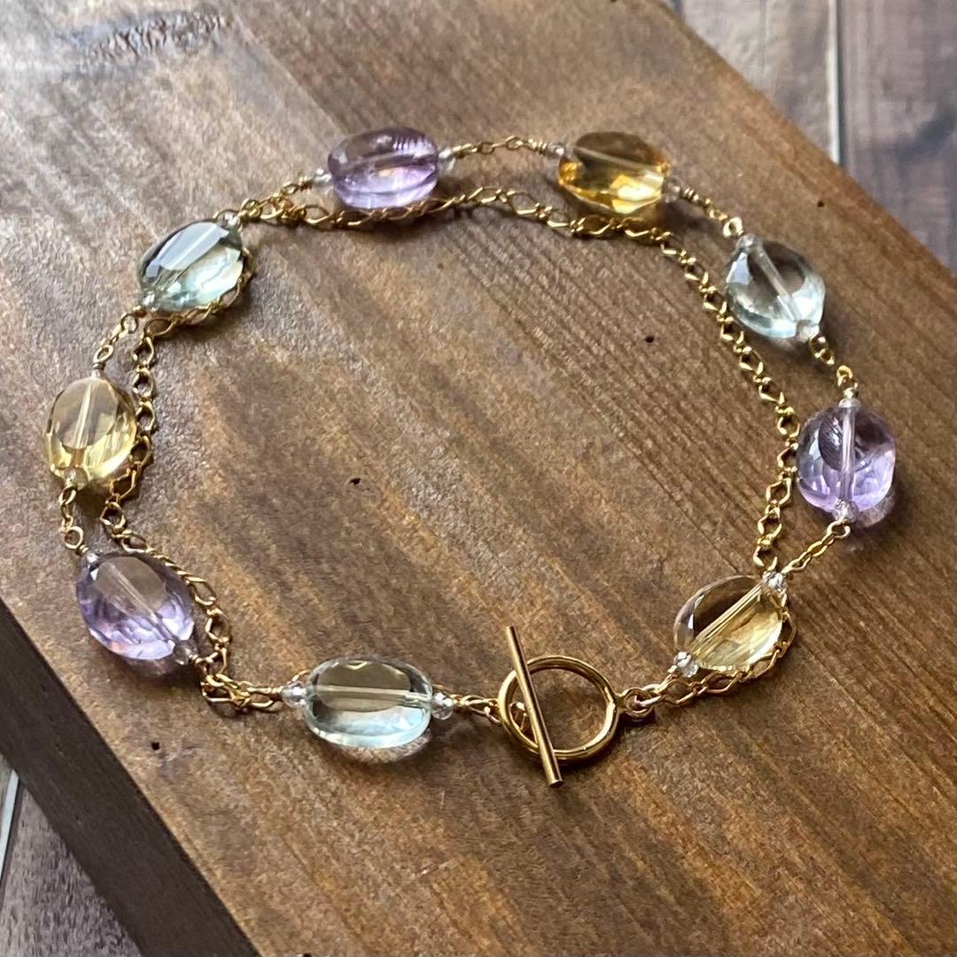 3種のオーバルカットストーン マンテルブレスレット 14kgf