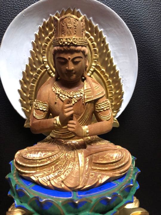 総鈖溜　佛白檀　仏像 木彫り　組み立て式　ケマン付き金泥書　大日　仏教　仏壇