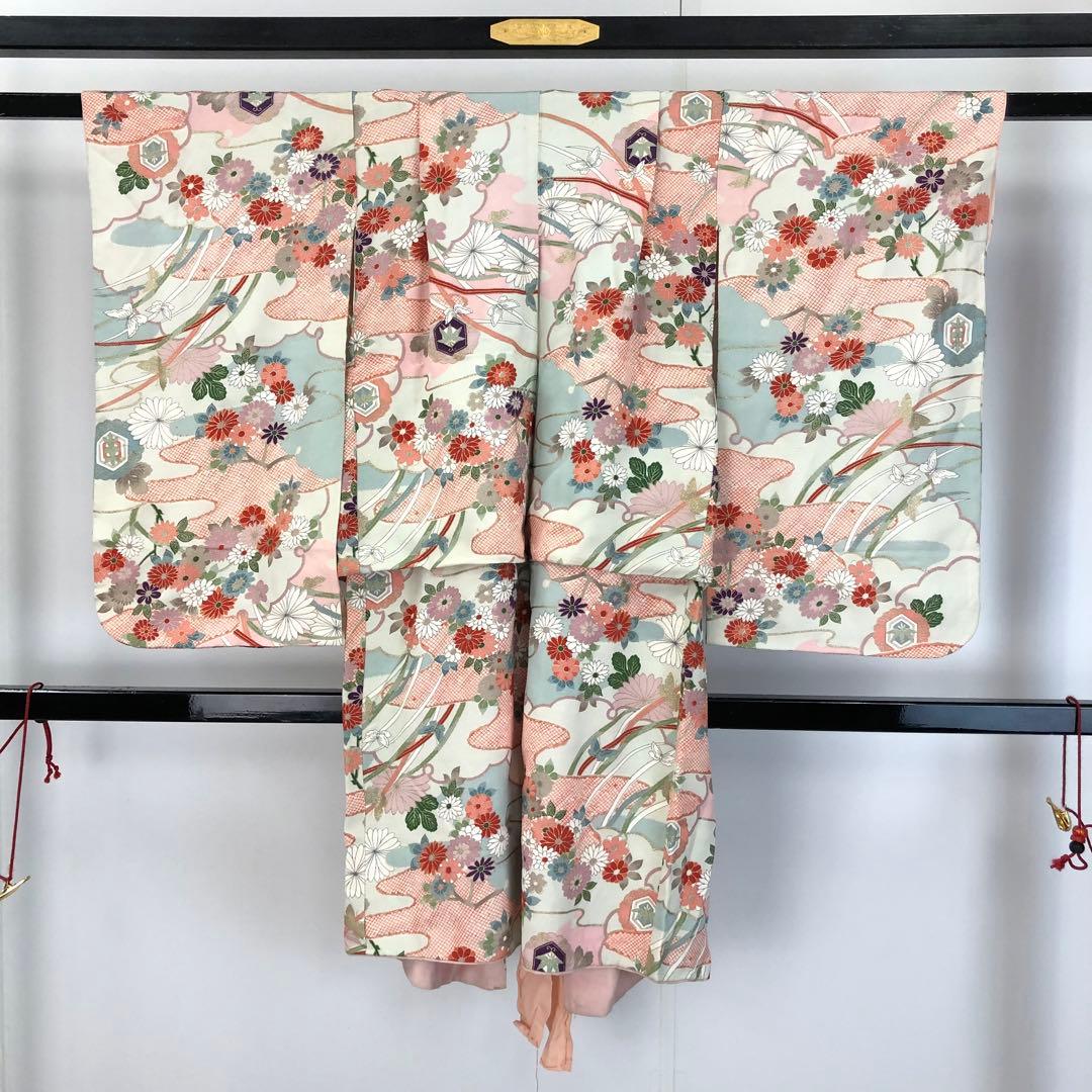 子供着物 アンティーク 七五三 3歳 花柄模様 CK-7367