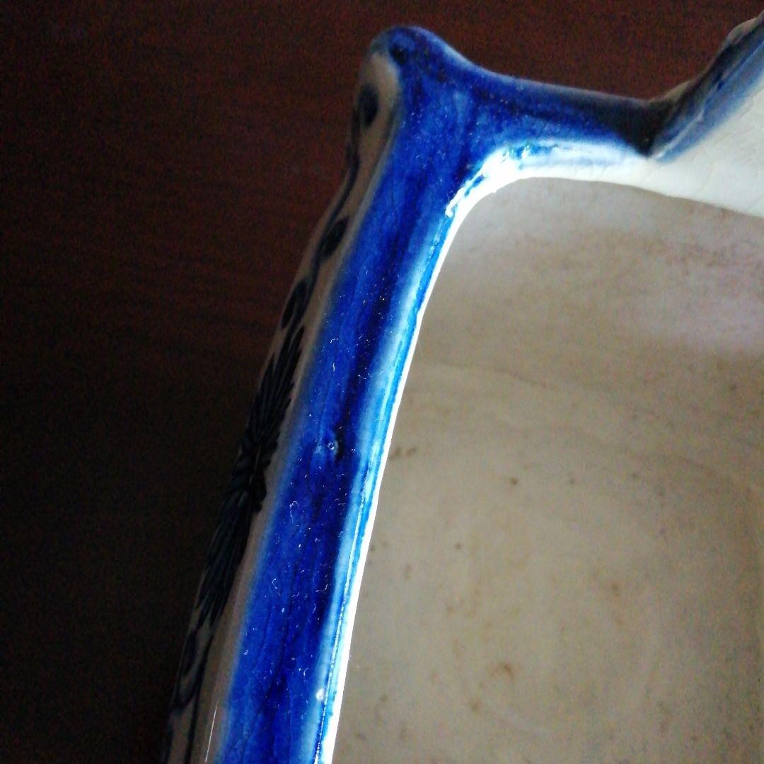 瀬戸焼　染付四方手桶　17.5cm　明治～昭和初期