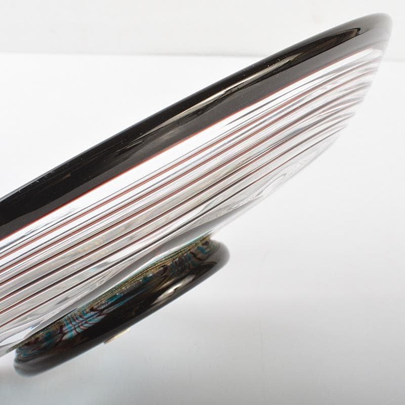 ガラス工芸　岩田久利作　華文　皿　共箱　V　R7043