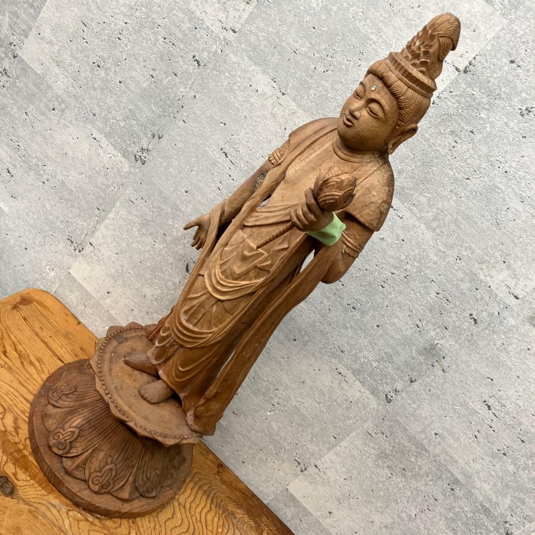 昭和レトロ 木製 木彫り 観音像 観音菩薩 置物 オブジェ インテリア