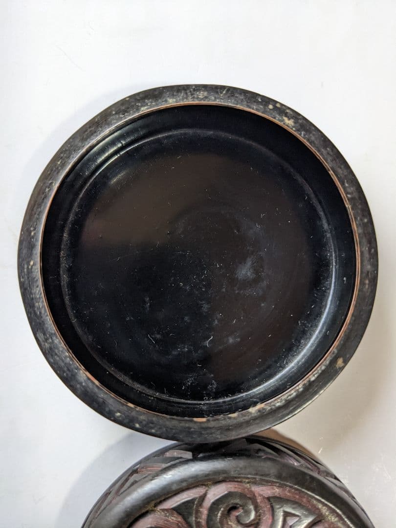 ♦中国 古美術品 骨董品 古玩 堆朱 堆黒 盒子 香合 漆芸 漆器 骨董品