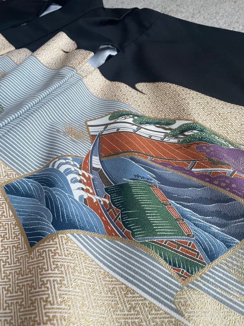 七五三　袴　男の子　5歳　フルセット　黒地に金色模様