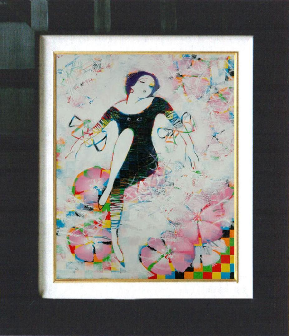 油絵 菅家令子 絵 絵画インテリア 額付(黒) uF6-010211 人物 女性