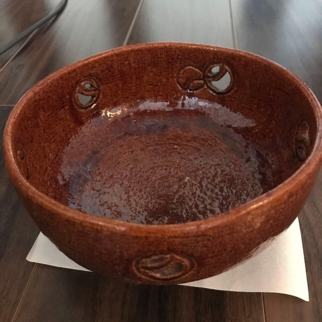 九代大樋長左衛門 飴釉 つぼつぼ透かし菓子鉢