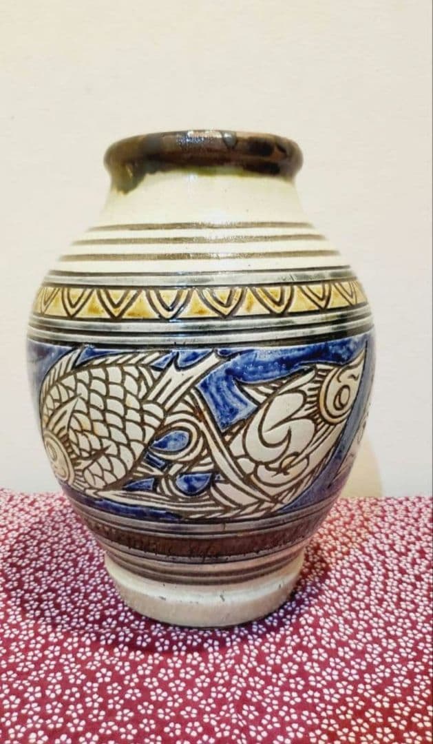 [入手困難]やちむん 金城次郎一門 宮城智 魚紋 大壺 人間国宝弟子