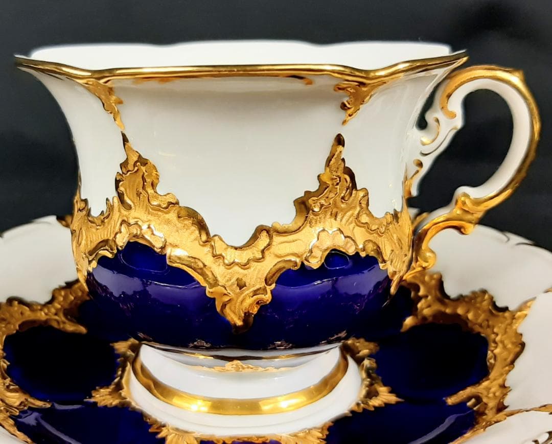 24金マイセングランツゴールドBフォーム紺カップ＆ソーサ＆プレート美品1級品 ホ