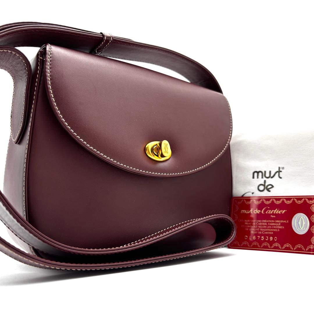 未使用に近い カルティエ マストライン ショルダーバッグ ターンロック ボルドー