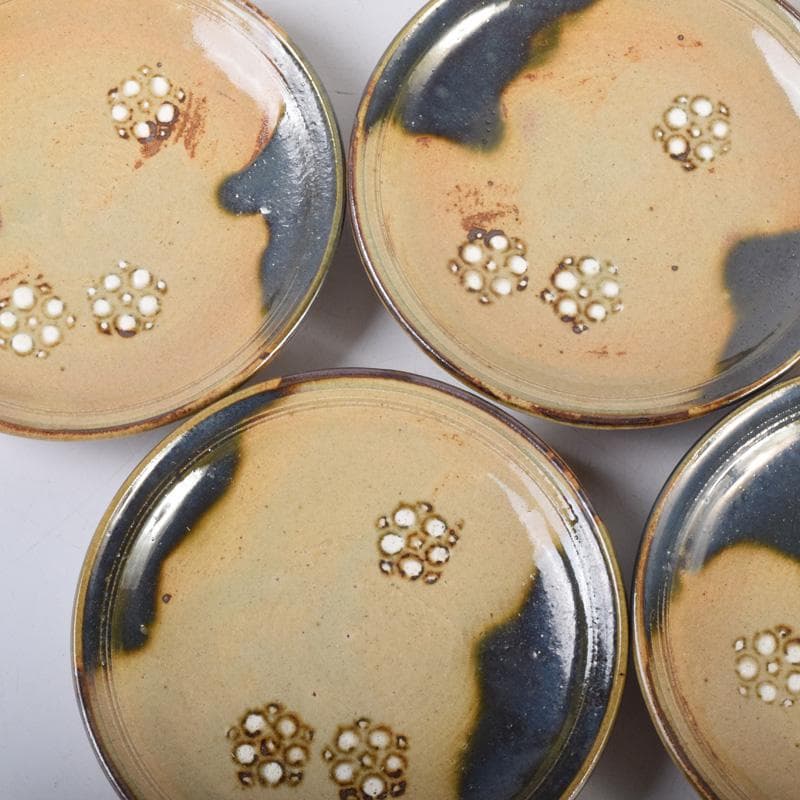 和食器　竹里庵　葵窯　加藤春二作　織部　花文　銘々皿　五客　共箱　C　8322