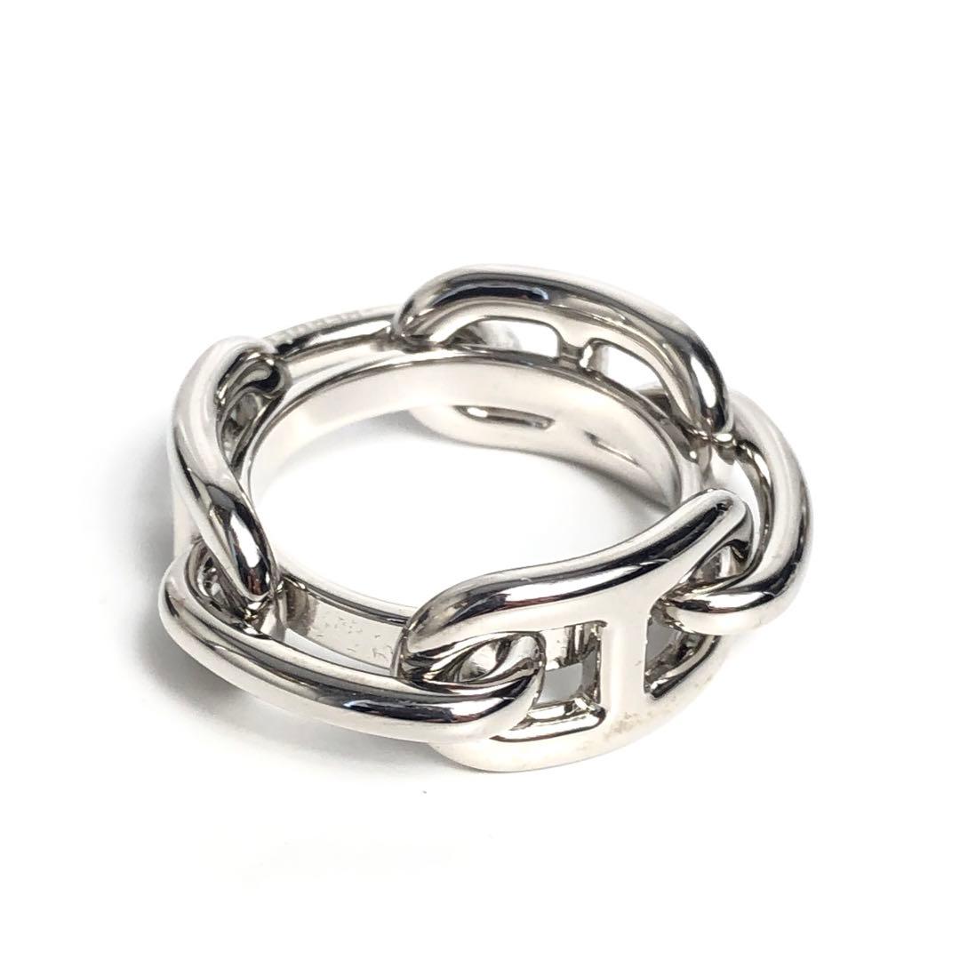 【美品】HERMES エルメス スカーフリング シェーヌダンクル シルバーカラー