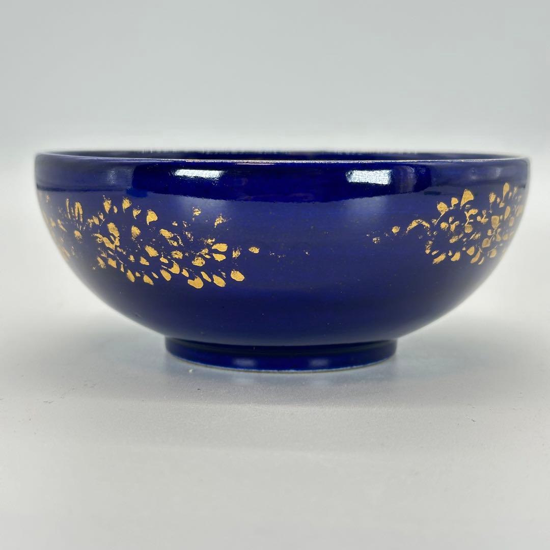 a479 送料無料 ※直し有り※ 錦光山銘 錦手瑠璃地金彩人物絵 京薩摩 茶碗