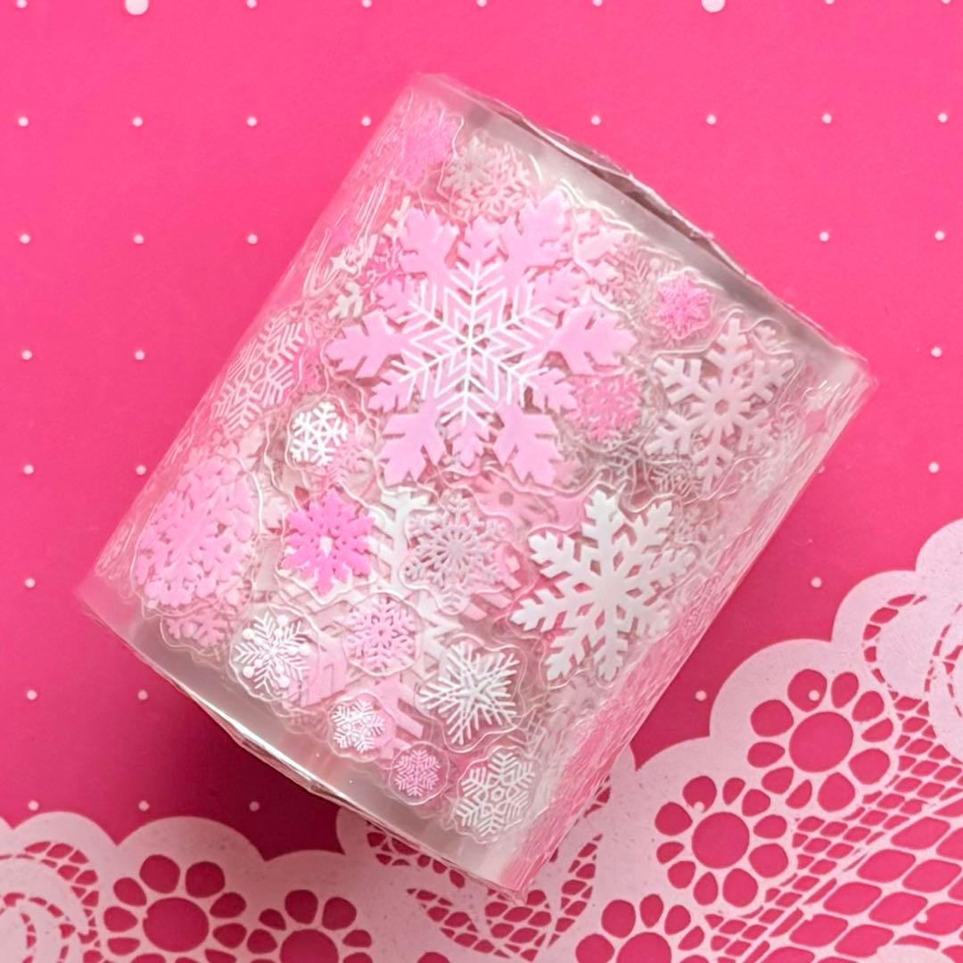 PET 小雪花 粉 5cm×5.25cm 海外マスキングテープ 雪の結晶