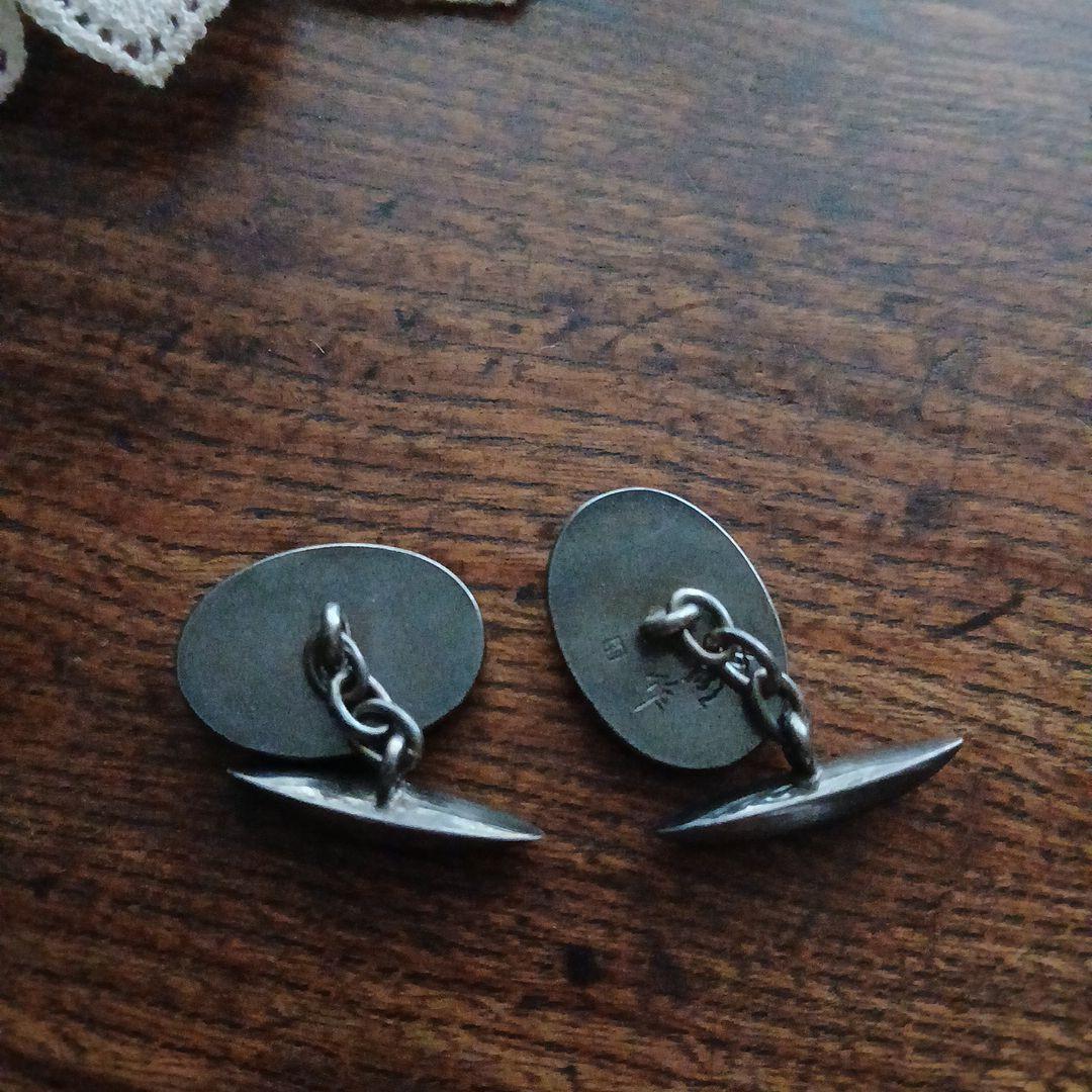 金工 銀製 富士山 カフリンクス 在銘 レトロ 骨董 山 シルバーカフス