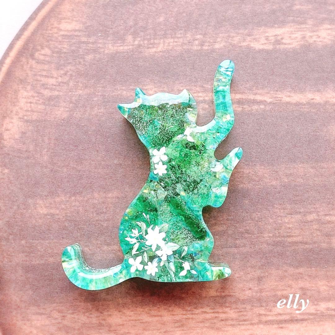 【ゆきゆっきー❄様】1284.琉球ガラス　ジャスミン　ジャンピング猫　レジン