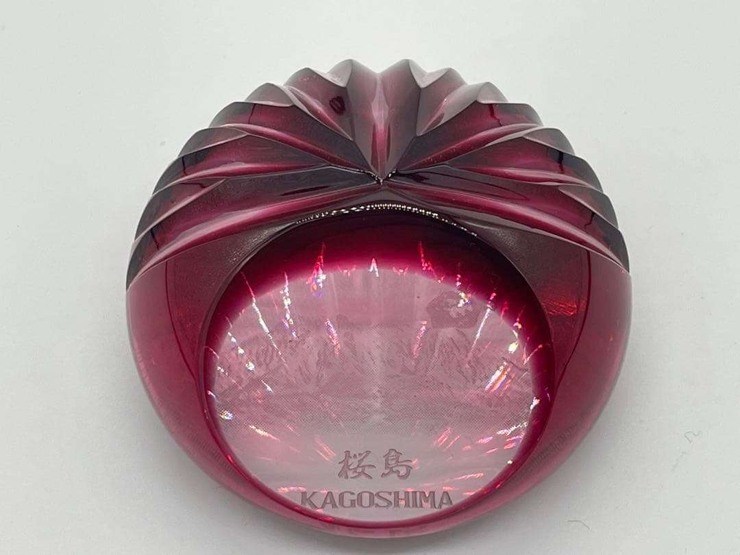 【未使用新品】薩摩切子 弟子丸 weight 切子 文鎮 鹿児島 桜島 共箱他付