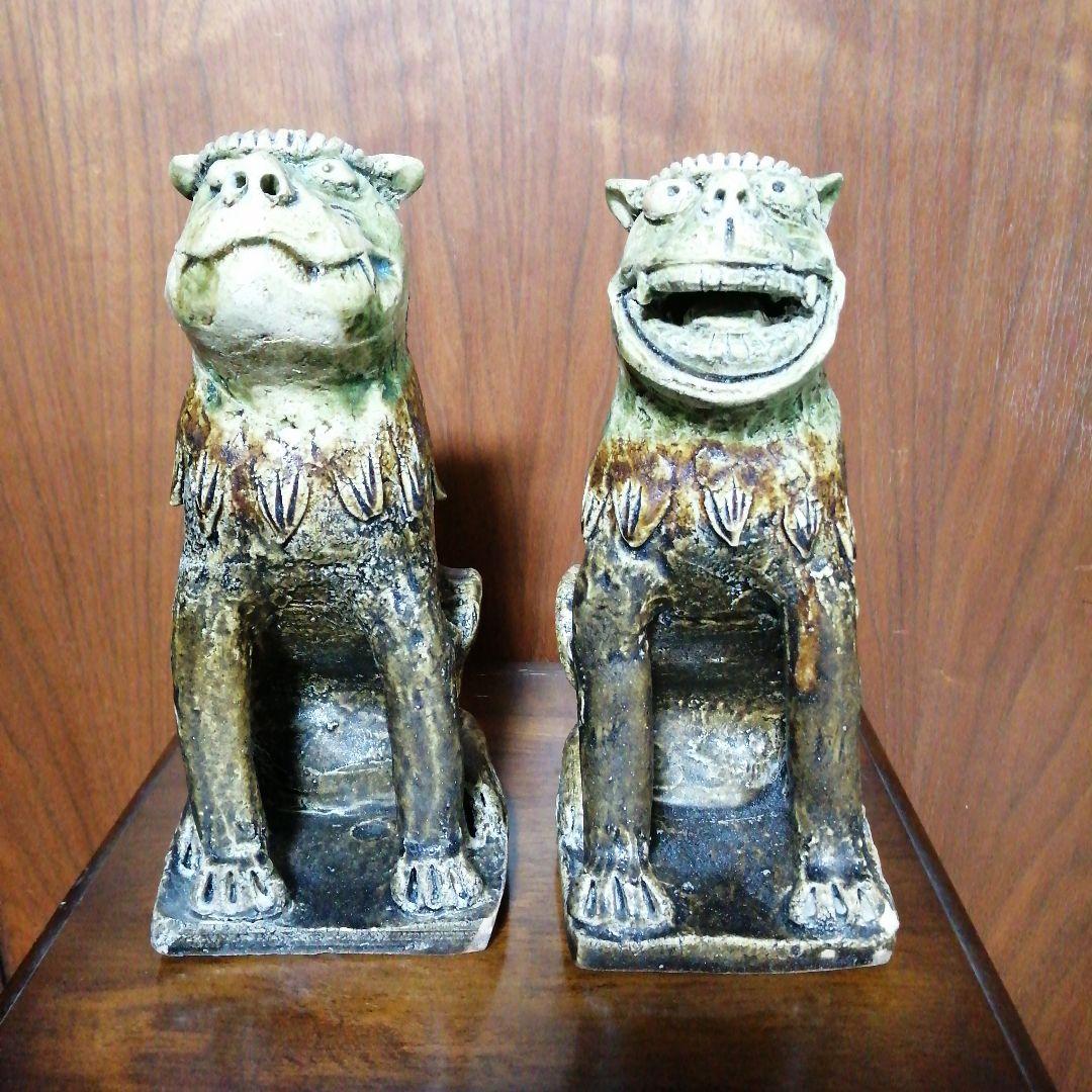 瀬戸焼　灰釉古瀬戸釉狛犬　24cm　慶長年間