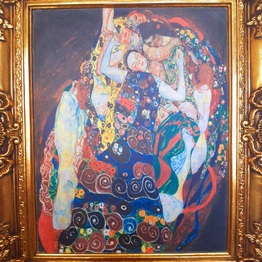 グスタフクリムト作画　TheMaiden　良質キャンバス　豪華　金箔額縁付