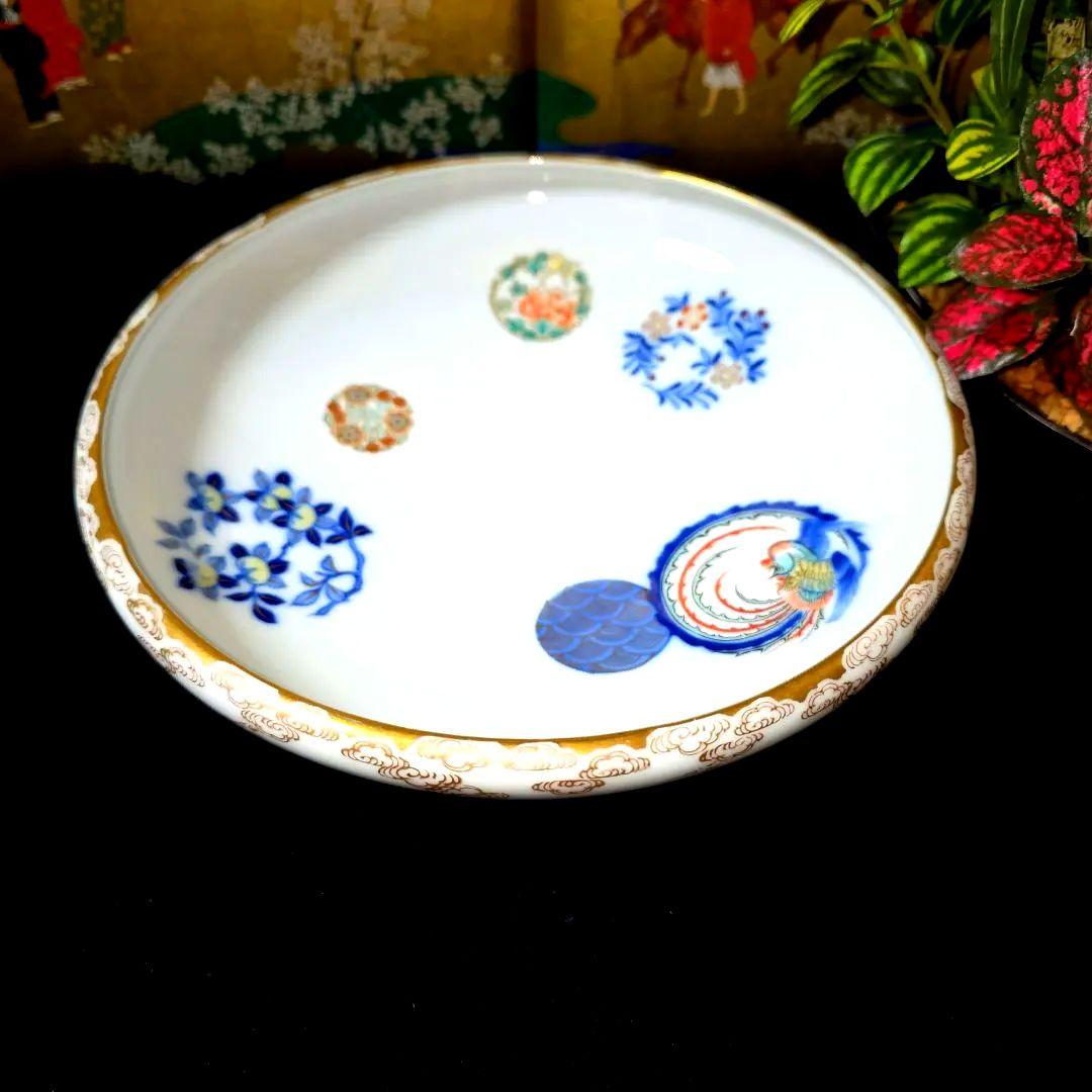 深川製磁　希少　オールド深川　染錦花丸紋　高台鉢　菓子鉢　盛り鉢