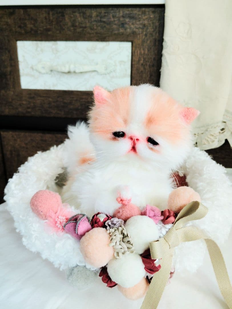 子猫きなこちゃん❤ころころぽっちゃり♡カゴセット♡アートドール♡ぬいぐるみ♡