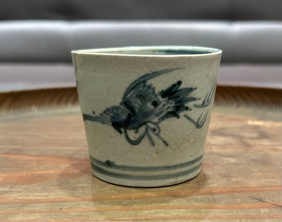 太白手染付鶴文猪口