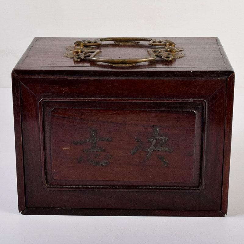 中国　竹嵌　骨牌　背竹牌　麻雀牌　唐木箱付　D　7900