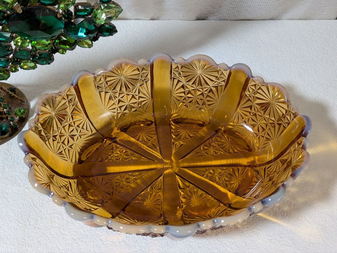 フェントン　バージニアガラス　琥珀色ボウル　デイジー＆ボタン