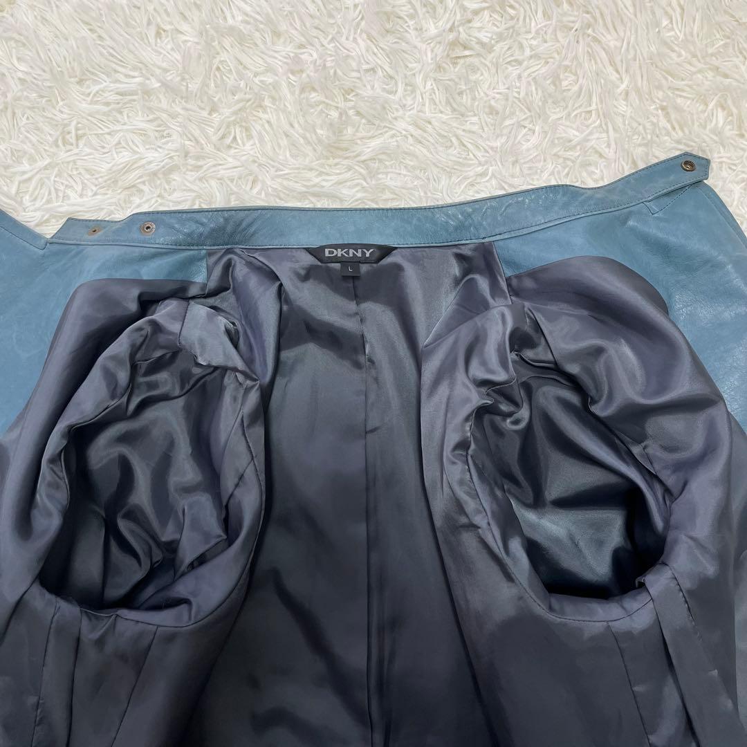 希少カラー✨DKNY 牛革レザージャケット　ライダース　シングル　ライトブルーL