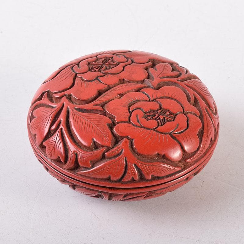 茶道具　堆朱　倶利雕　牡丹庵草　香合　在銘　共箱　V　R8614