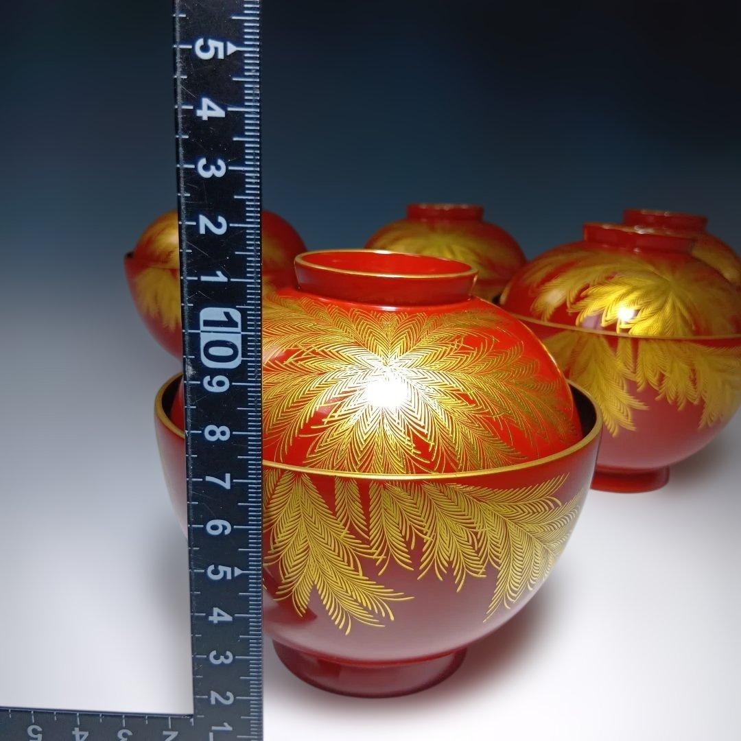 輪島塗　蒔絵沈金塗　吸物椀五客　共箱　 美品