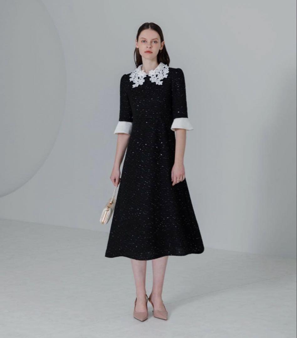 【LEJA】花柄レース　ブラック　パーティードレス