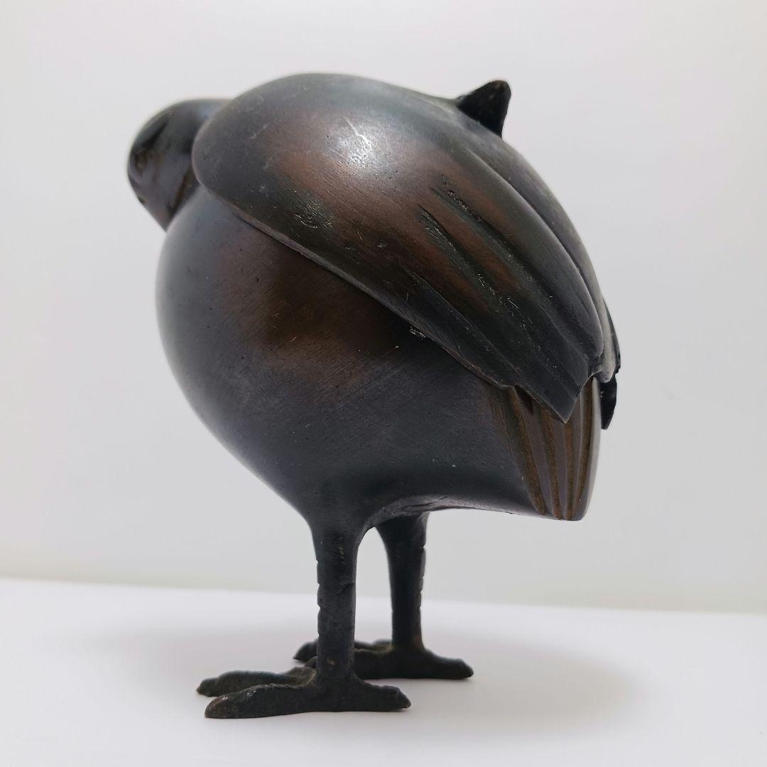 G109 古銅製 亀女作 鶉 鳥型香炉 在銘印有 香道具　ma　ten