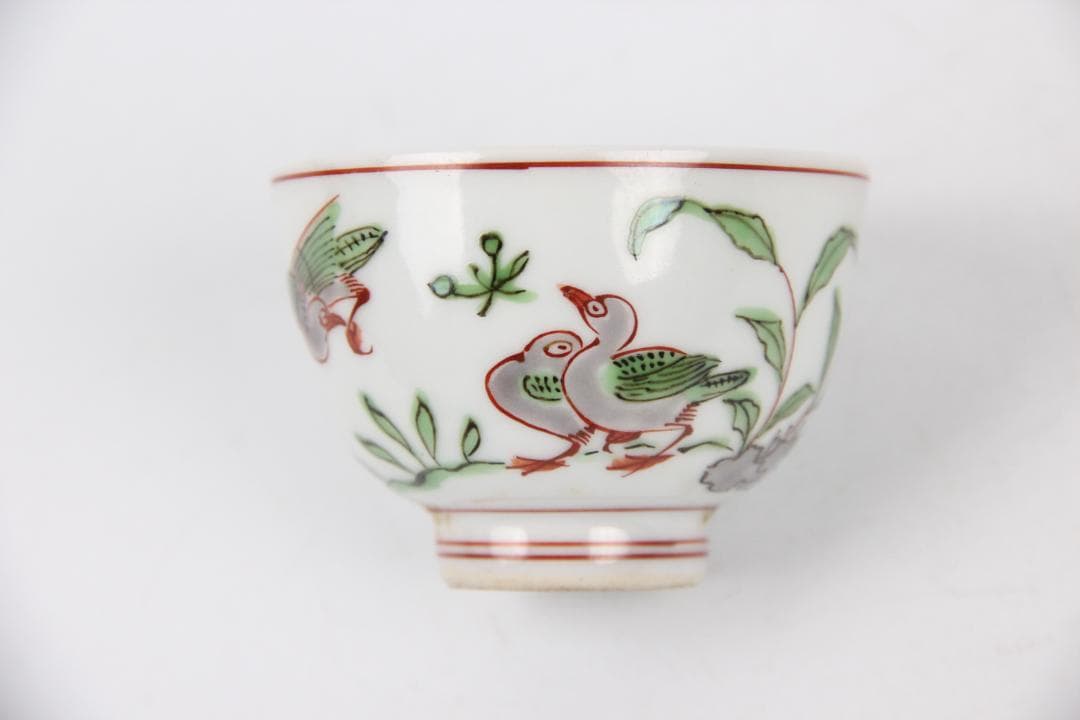 茶道具　平安丹祐　倣明写　大明成化年　色絵蓮鴛鴦文　煎茶碗　　京焼　 EN9-3
