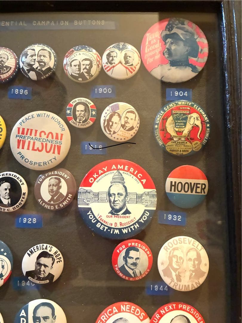 アメリカ大統領　選挙　缶バッジ　ビンテージ　アメリカン雑貨　ガレージ　額装