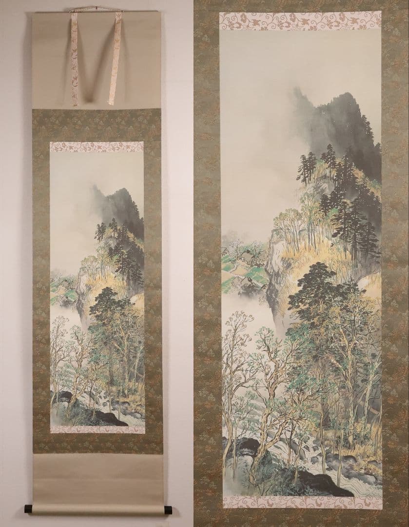 【複製】玉堂美術館監修 川合玉堂画 渓村春信 絹本 掛軸 工芸 山水 MB115