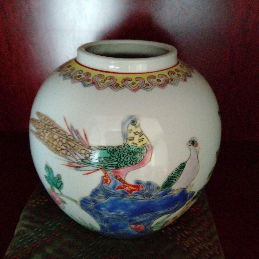 旧蔵した中国骨董陶芸景徳鎮国営301特製倣古最高級彩絵丸形花瓶手工精製花瓶　在銘