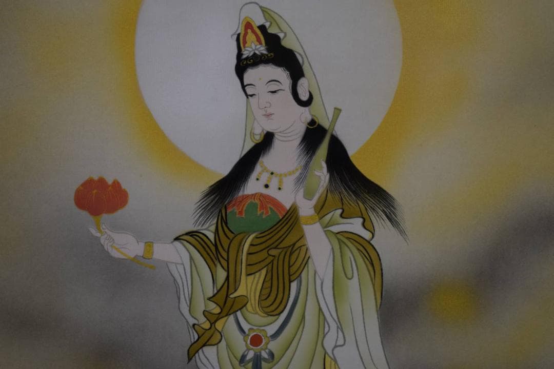 真作/紫雲/龍雲聖観音図/龍上聖観音図/桐共箱付/布袋屋掛軸HH-753