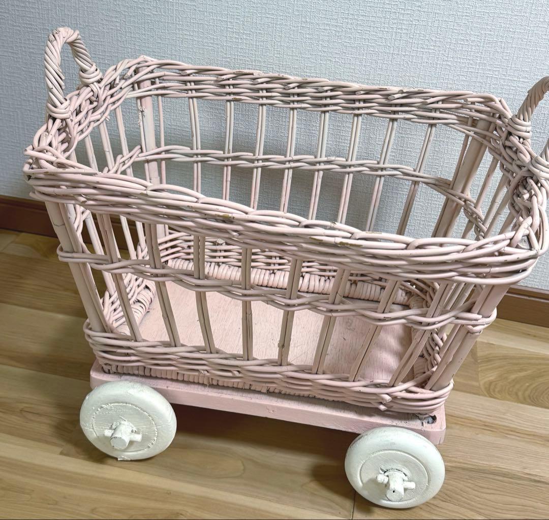 ウイッカー 家具 ウイッカー ピンク おもちゃ箱 アンティーク ヴィンテージ 棚